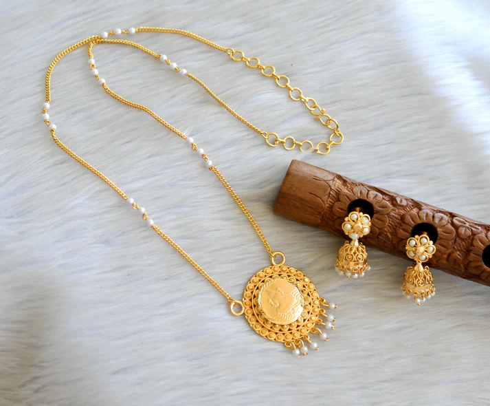 Gold tone Pearl beads Lakshmi Pendant set